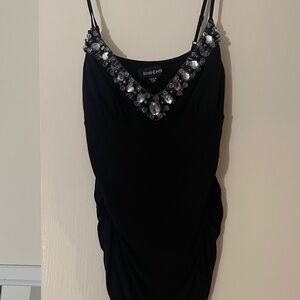 Bebe Black Jeweled V-Neck Top